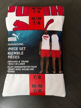 NEW Puma Boys 2-Piece Rashguard & Swim Trunks Set | Size 7/8